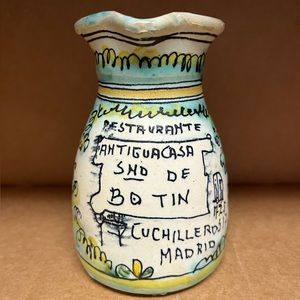SANTA FE PUENTE RESTAURANTE MADRID SPAIN VINTAGE MAJOLICA ART POTTERY PITCHER